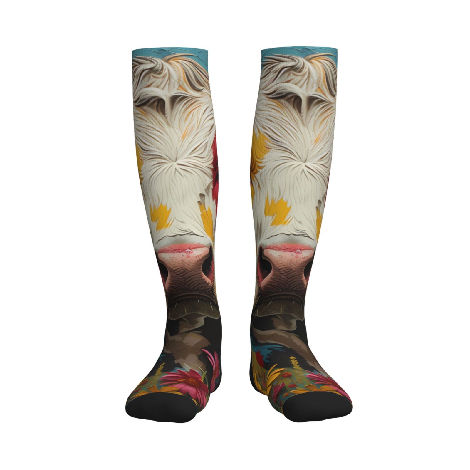 Qokaie Yellow Daisy Cow Drawing Sports Compression Socks - Comfortable ...