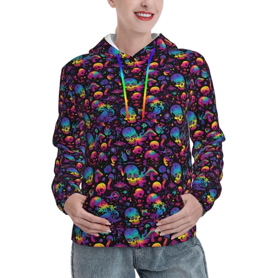 Haiem mushroom colorful Skull for Men's Fashion Hoodies & Sweatshirts with Kangaroo Pocket,Hooded Sweatshirt with Eye-catching Drawstrings-Medium