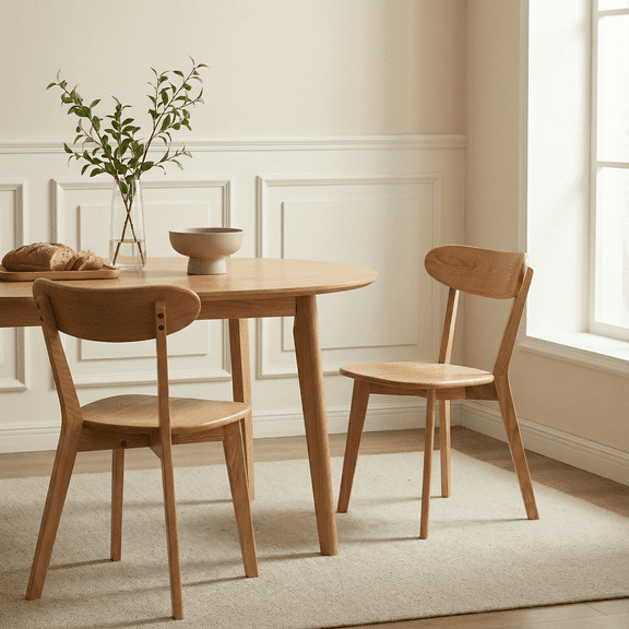 Qokori 100% Solid Wood Dining Chairs Set of 2 - Mid Century Modern Dining Chairs for Dining Room, Kitchen, and Living Room (Natural)