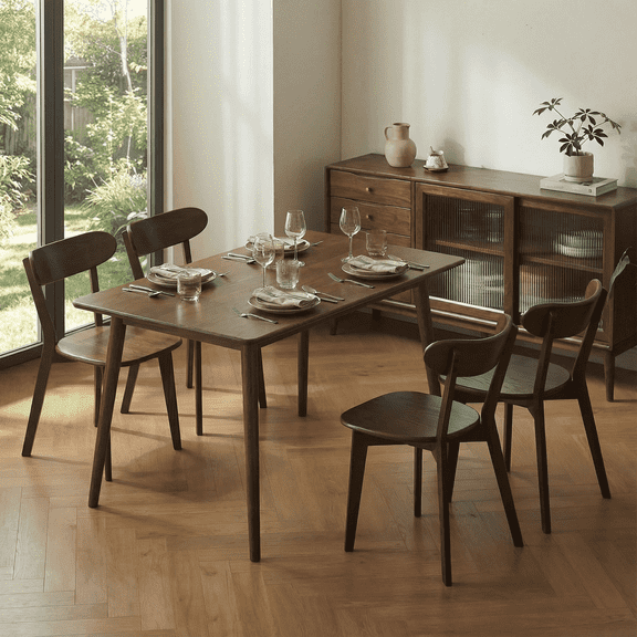 Qokori 100% Solid Wood Dining Chairs Set of 4 - Practical Kitchen Chairs- Wood Chair for Dining Room, Kitchen, Restaurant (Walnut)