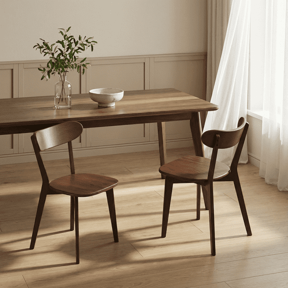 Qokori Walnut Oak Wood Dining Chair - Set of 2, Mid-Century Modern, Ergonomic, Easy Assembly - Wood Chair for Dining Room, Kitchen, Restaurant (Walnut)