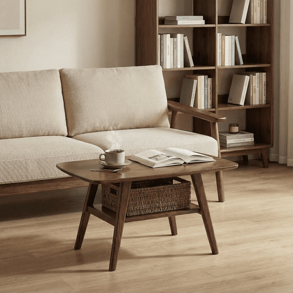 Qokori Wood Coffee Tables for Living Room: Coffee Table with Storage, Mid Century Modern Coffee Table Center Table for Living Room, Easy Assembly (Walnut Color, 31.49")