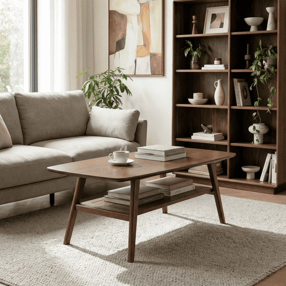 Qokori Wood Coffee Tables for Living Room: Coffee Table with Storage, Mid Century Modern Coffee Table Center Table for Living Room, Easy Assembly (Walnut Color, 39.37")