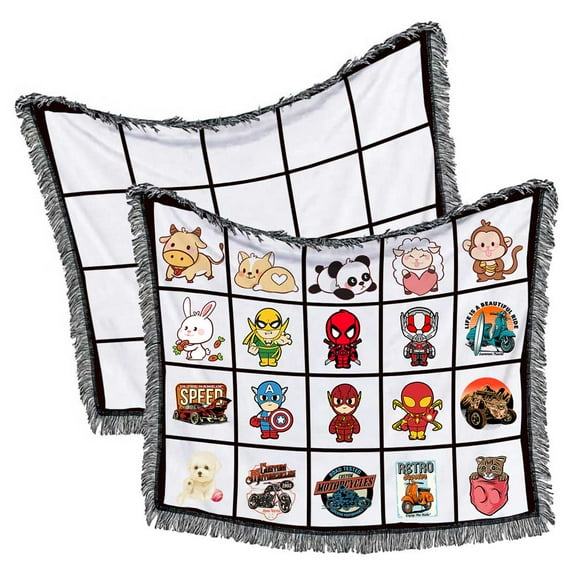 Qomolangma 2PCS 40"x 60" Sublimation Blanks Personalized Flannel Fringe Blanket with 20 Printable Panels
