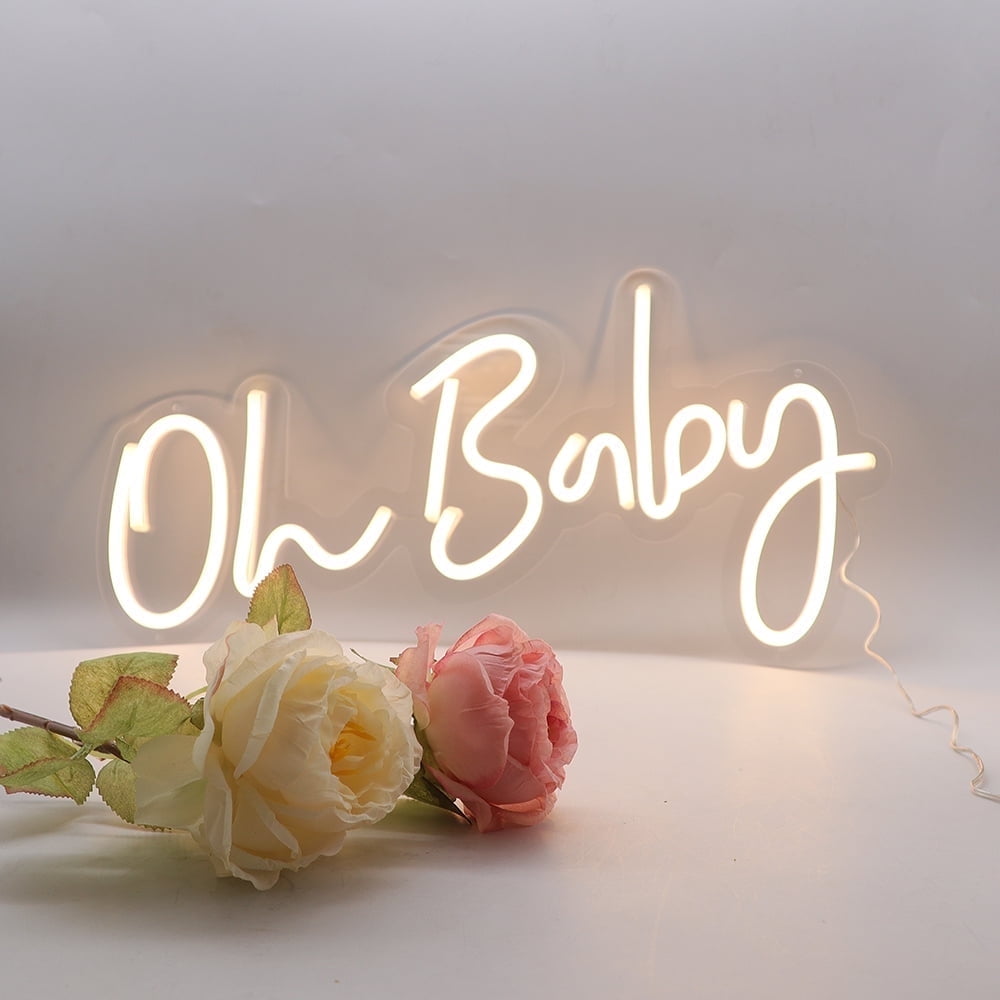 Qomolangma Warm White Oh Baby Decorative Neon Sign 23.5X 11.8in for Kids Birthday Party, Baby Shower Party, Event Decor