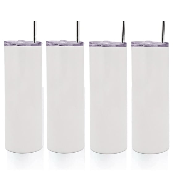 Qomolangma White 50pcs 20oz Taperless Sublimation Blank Skinny Tumbler Cup With Sealed Lid and Straw