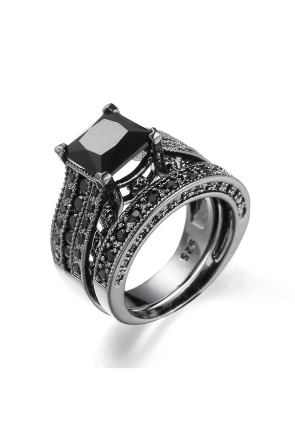 2-in-1 Vintage Engagement Wedding Ring Set for Women, Stackable Bridal Set with Cubic Zirconia, Wedding Band and Promise Ring Set for Her Anniversary Proposal Gift