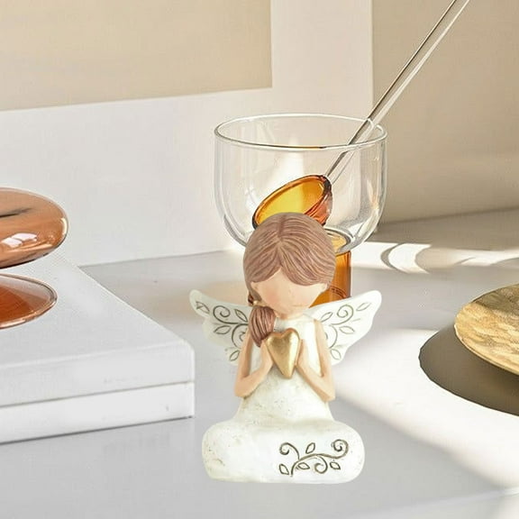 Qonioi 3.9 Inch Resin Carved Angel Statue, Hand Painted Memorial Figurine for Home Decor, Inspirational Gift Collection