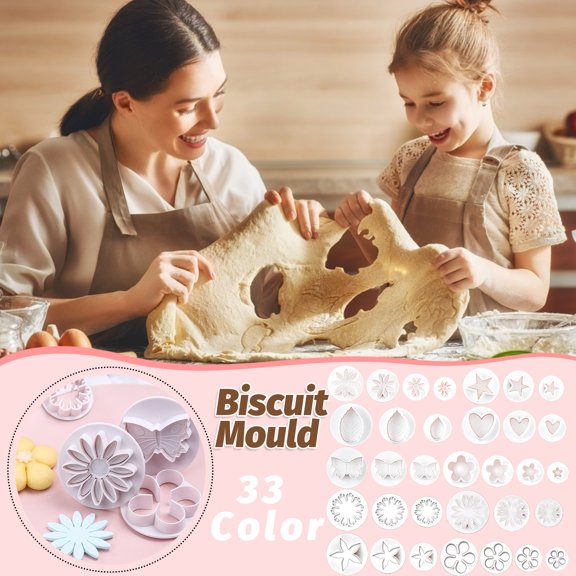 Qonioi 33-Piece Fondant Tool Set, Complete Cake Decorating Kit with Plunger Cutters, Sugarcraft Marzipan Clay Modeling Tools for Baking Biscuits Cookies