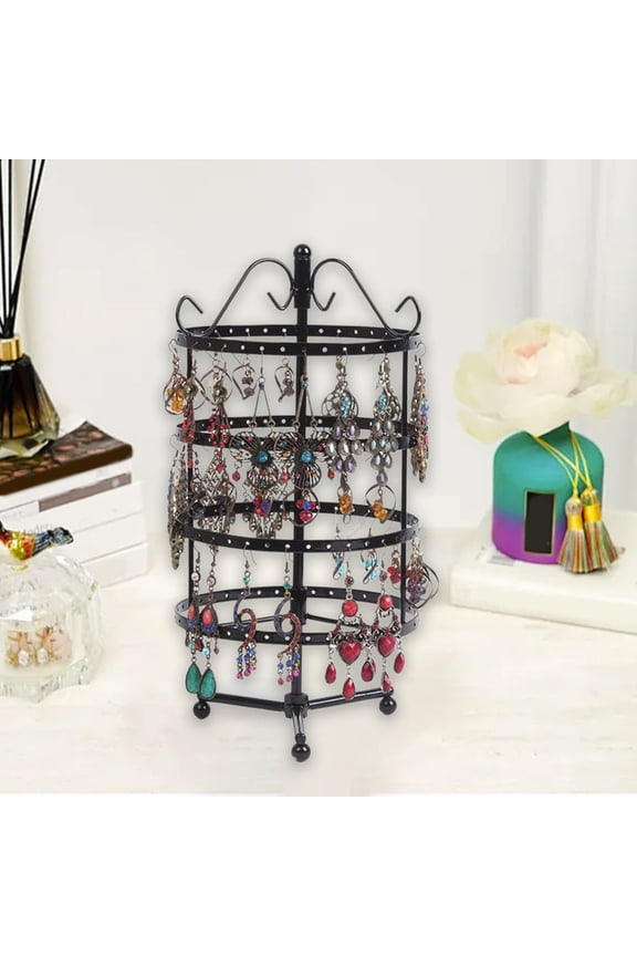 360 Rotating Earring Holder, 4-Tier Metal Jewelry Display Stand for Necklaces Rings, Jewelry Organizer Spinning Stand Jewelry Tree