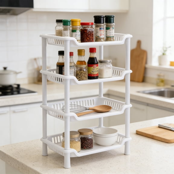 Qonioi 4-Layer Bathroom Storage Rack, Step Shelf Organizer, Plastic Corner Tower for Shampoo, Soap, and Toiletries
