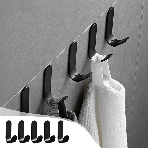Qonioi 5 Pack Adhesive Towel Hooks, No Drill Damage-Free Bathroom Wall Hooks, Space Aluminum Utility Hooks for Shower Towel Robe Organizing Living Room Dorm