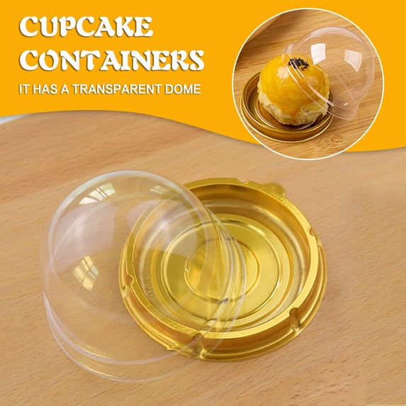 Qonioi 50Pcs Disposable Cake Boxes, Round Plastic Transparent Dome Cupcake Containers, Food Grade PET Mini Dessert Boxes for Baking Party Wedding Display