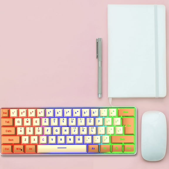 Qonioi 61 Key Mechanical Gaming Keyboard, Compact Wired RGB Backlit with Blue Switches, Ergonomic Computer PC Peripheral