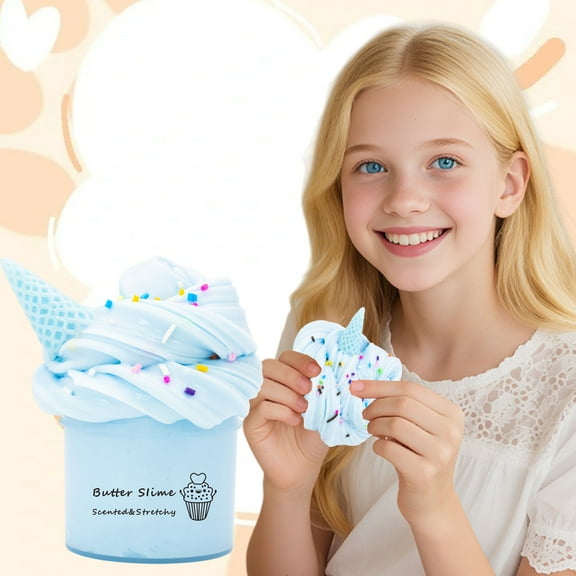 Qonioi 70ml Furry Cloud Butters Slime Clay, Non Settling Stretchy Toy with DIY Noodles Accessories, Creative Crafts Kit