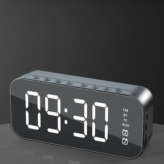 Qonioi A18 Wireless Bluetooth Alarm Clock Speaker, Rectangular Subwoofer Mirror with AUX Input, Portable Bluetooth Speaker Alarm Clock for Bedroom Office Travel Gifts