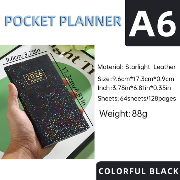 Qonioi A6 Mini Notebook Organizer, Daily Planner with Calendar for Work & Study, Travel Journal and Memo Book, Portable Pocket Diary for School Office Home Gift