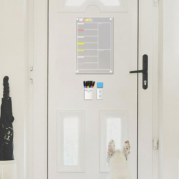 Qonioi Acrylic Magnetic Refrigerator Calendar Board, Clear Fridge Calendar with Memo Set and Markers, Magnetic Whiteboard for Weekly Schedule Notes on Kitchen Fridge Office Wall