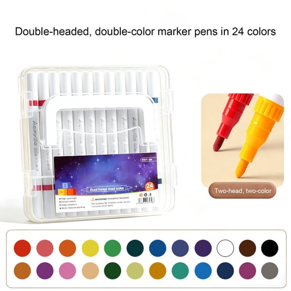 Qonioi Acrylic Markers 2 Color in 1, Washable Dual-Tip Coloring Pens with No Bleed Ink, Layerable Art Markers for Home Art Projects and Creative Drawing