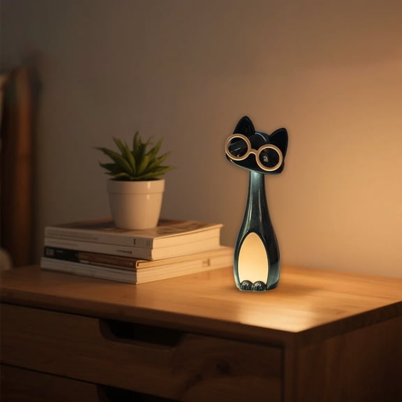 Qonioi Adorable Kitten LED Desk Lamp, Rechargeable Portable Table Lamp with Stepless Dimming, Adjustable Reading Light for Home Office Study Dorm Bedroom Decor