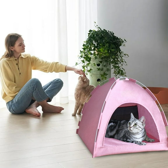 Qonioi All Season Pet Tent, Breathable Foldable Cat Dog House, Reversible Cooling Mat Kitty Nest for Indoor Outdoor Year Round Use