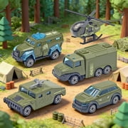 Qonioi Alloy Toy Cars 5-Piece Set, Realistic Military Fire Truck Excavator, Mini Diecast Collection with Sliding Action for Play