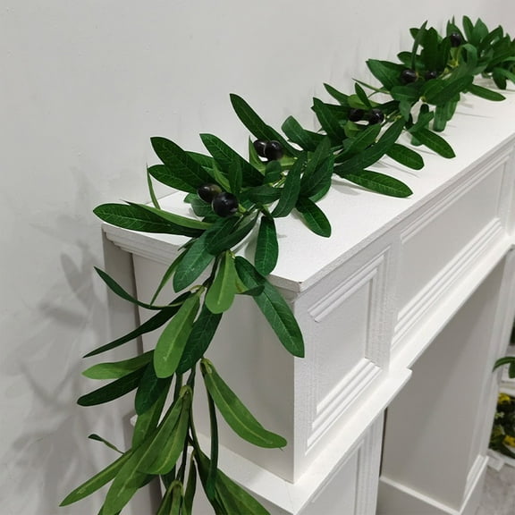 Qonioi Artificial Olive Leaf Garland, 6ft Realistic PVC Olive Vine with Fruit, Green Olive Leaves Wedding Arch Decor for Home Holiday Party