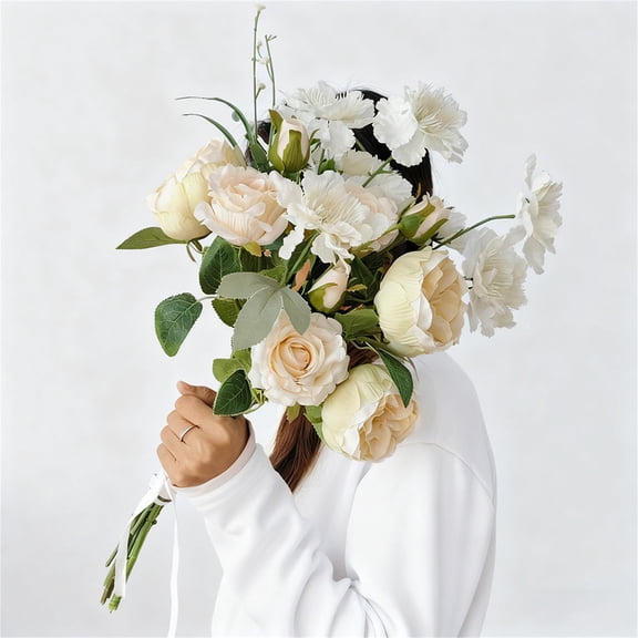 Qonioi Artificial Rose Bouquet, Realistic Bridal Wedding Bouquet, Outdoor Photography Prop, Silk Flower Arrangement