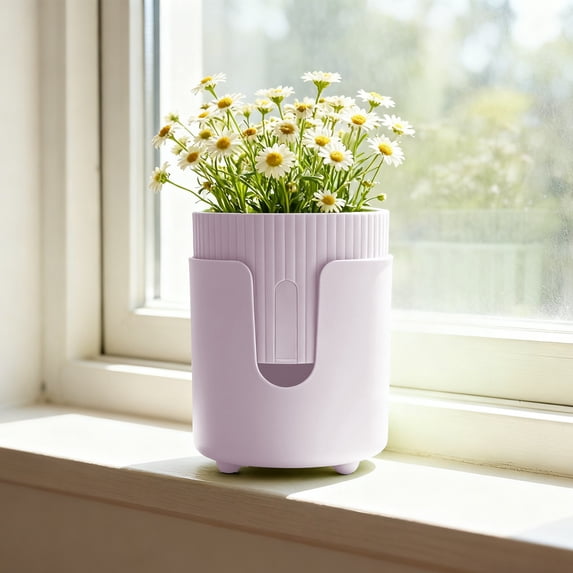 Qonioi Automatic Watering Flower Pot, Self-Watering Pot with Wick, Thickened Plastic Indoor Planter for Home Desktop Decor, All-Season Breathable Container for Succulents Herbs