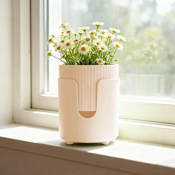 Qonioi Automatic Watering Flower Pot, Self-Watering Pot with Wick, Thickened Plastic Indoor Planter for Home Desktop Decor, All-Season Breathable Container for Succulents Herbs
