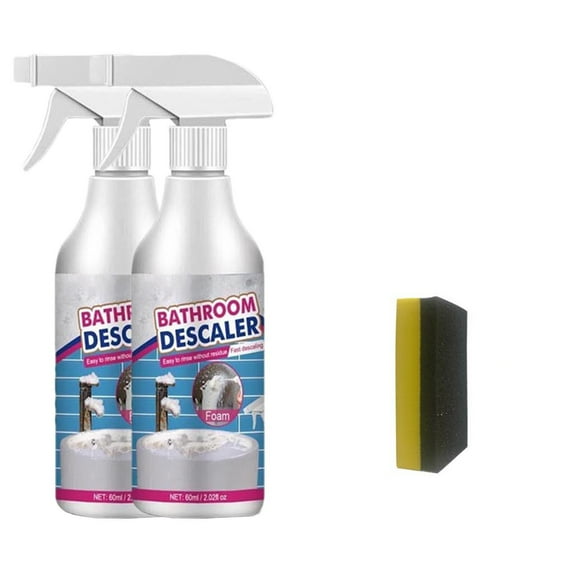 Qonioi Bathroom Cleaner Spray, Glass and Tile Stain Remover with Sponge 60ml, Bathtub and Faucet Cleaner