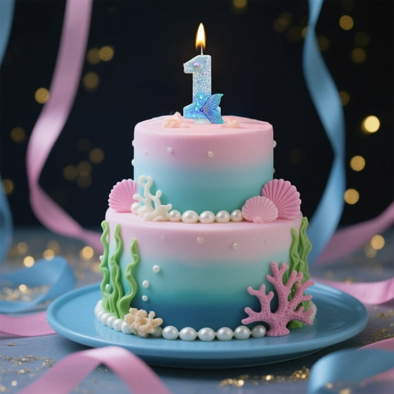 Qonioi Blue Mermaid Birthday Candles, Number Cake Candles with Mermaid Tail for Anniversary Celebrations, Themed Birthday Toppers, Celebration Candles