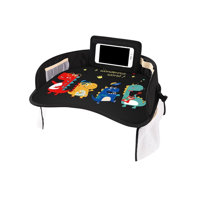Qonioi Car Seat Tray, Multifunctional Baby Activity Tray for Travel, Removable Dining & Drawing Table for Car Seat and Stroller, Snack Play Tablet Holder with Storage Pockets