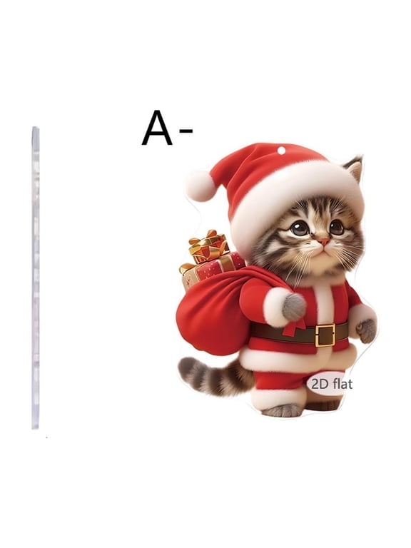 Christmas Acrylic Car Key Chain, Cute 2D Cat Pendant for Holiday Decor, Festive Vehicle Accessory Gift for Cat Lovers
