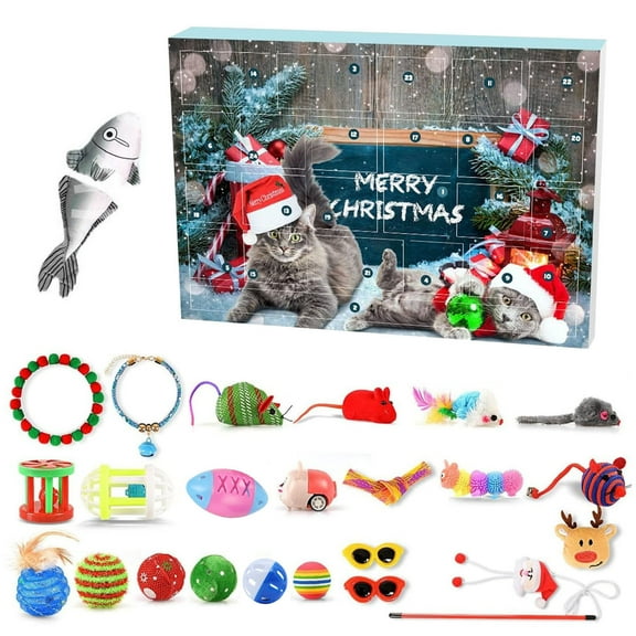 Qonioi Christmas Cat Advent Calendar, 24PCS Funny Stick Pet Toy Set for Cats, Kitty Toys, Pet Gifts, Christmas Countdown