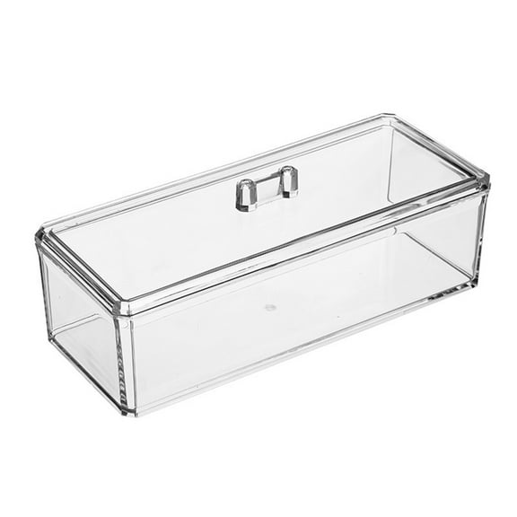 Qonioi Clear Stackable Storage Box, Transparent Acrylic Organizer for Hair Accessories Jewelry Makeup, Dust Proof Rectangular Container with Lid for Vanity Bathroom Office Desk