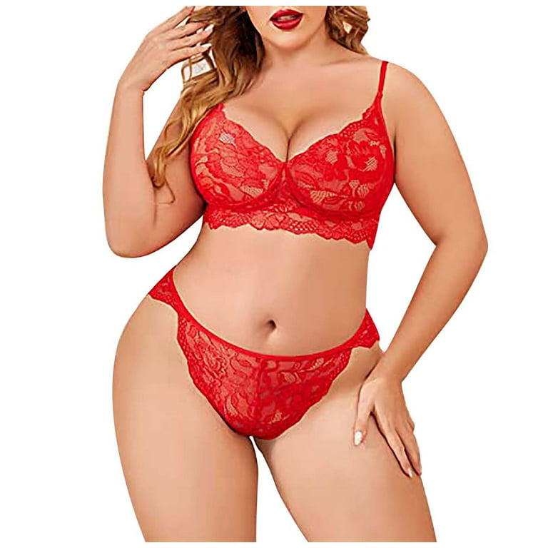 Lace Bralette And Panties Set For Women, Plus Size Push Up Bra And