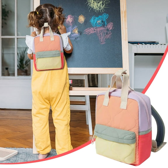 Qonioi Colorful Children'sBackpack with Orange Stitching, Small Canvas Bag for Kindergarten Preschool, KidsDaypack, Toddler Backpack