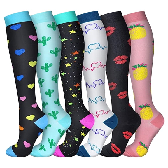 Qonioi Compression Socks 6 Pairs Set, Long Tube Sports Stockings for Running Fitness Outdoor Activities, Unisex Nylon Support Socks