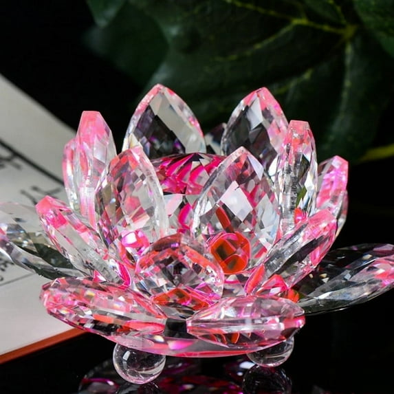 Qonioi Crystal Glass Paperweight, Feng Shui Lotus Flower Ornament for Home Decor, Crystal Decor Collection
