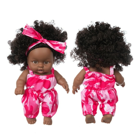 Qonioi Cute Curly Vinyl Baby Toy, 8-Inch Realistic Black Baby Doll for Companion Art Collection Photography Props, Reborn Doll Baby Toy