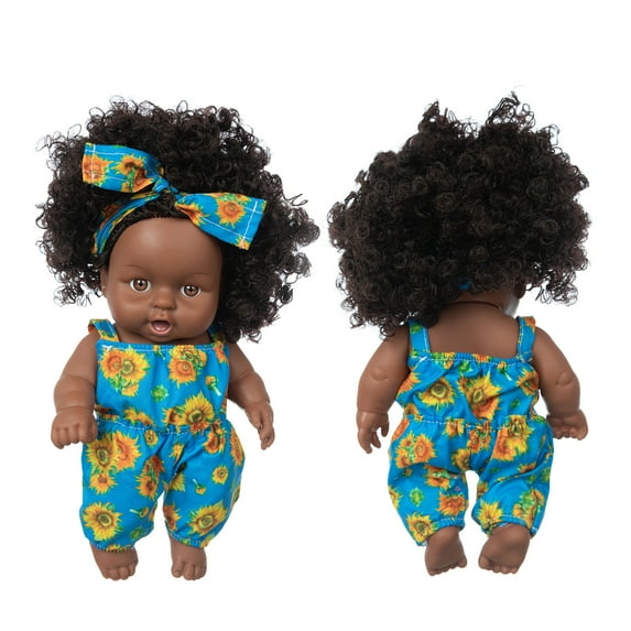 Qonioi Cute Curly Vinyl Baby Toy, 8-Inch Realistic Black Baby Doll for Companion Art Collection Photography Props, Reborn Doll Baby Toy