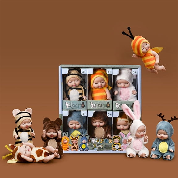 Qonioi Cute Soft Dolls 6 Pack, 3.5 Inch PVC Doll with Detachable Clothes, Mini Doll Set with Outfits for Gift