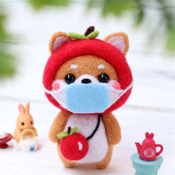 Qonioi DIY Dog Wool Felts Kit, Cute Dog Pattern Poke Wool Production Package, Needle Felting Craft Kit, Handmade Felt Craft