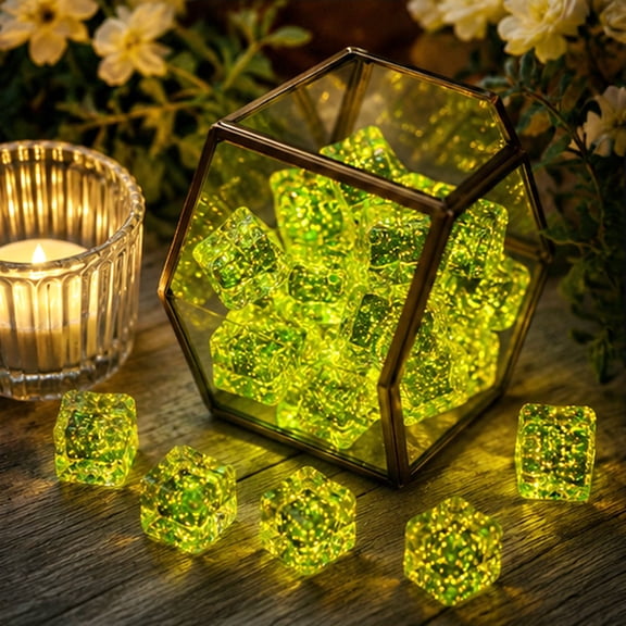 Qonioi Decorative Simulation Ice Cubes 10 Pcs, Clear Plastic Fake Ice Blocks with Luminous Crystal Effect, Mini Ice Props for Bar Photography Fish Tank Bottle