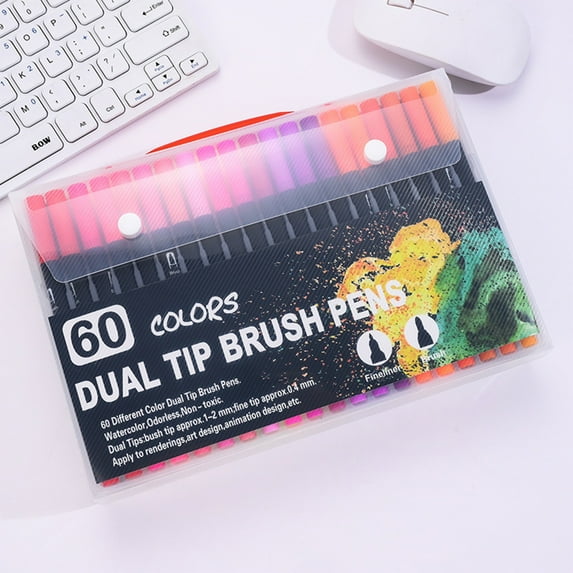 Qonioi Double Ended Watercolor Pen Washable, Brush Fine Tip Marker Doodling, Non Staining Coloring Art Pens