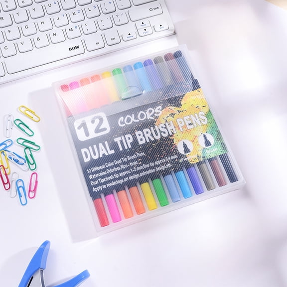 Qonioi Double Ended Watercolor Pen Washable, Brush Fine Tip Marker Doodling, Non Staining Coloring Art Pens