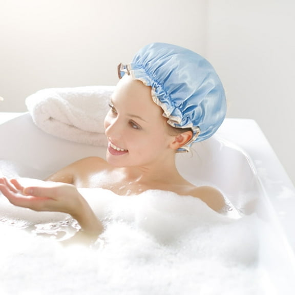 Qonioi Double-Layer Shower Cap, Oil Resistant Thickened Shampoo Cap for Women, Waterproof Elastic Bath Spa Hair Protector for Kitchen Cooking