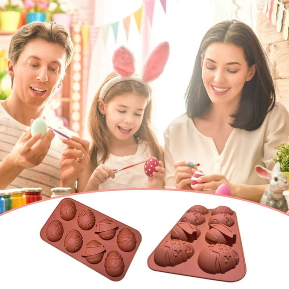 Qonioi Easter Cake Mould, 8 Cavity Bunny Chocolate Cupcake Baking Pan, Non-Stick Oven Safe Silicone for Muffins Bread, Reusable DIY Dessert Baking Tray for Easter Holiday Party
