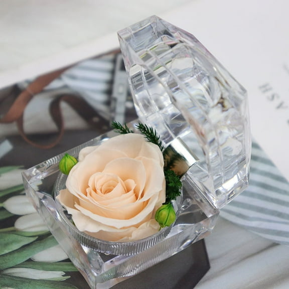 Qonioi Eternal Rose Ring Box, Acrylic Preserved Flower Display for Valentine's Day and Anniversary, Rose Box, Flower Gift